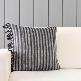 Upcycled Black & White Wool & Silk Cushion Cover - 18x18 - Eyaas